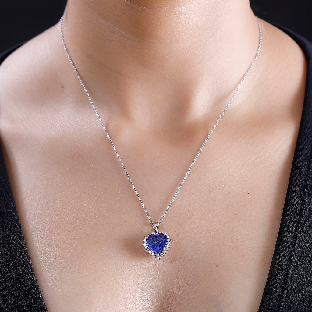 RHAPSODY 950 Platinum AAAA Tanzanite White Diamond EF, VS Heart Pendant 6.22 Ct.