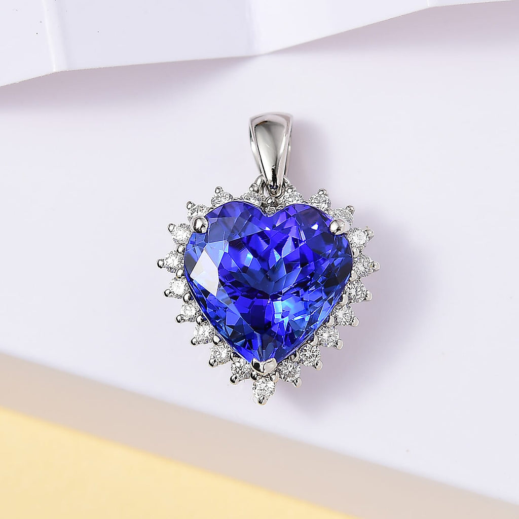 RHAPSODY 950 Platinum AAAA Tanzanite White Diamond EF, VS Heart Pendant 6.22 Ct.
