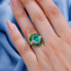 Peacock Triplet Quartz, Natural Chrome Diopside & White Zircon   Floral Halo Ring in Rhodium Sterling Silver 2.85 Ct._7894446_2