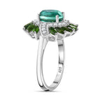 Peacock Triplet Quartz, Natural Chrome Diopside & White Zircon   Floral Halo Ring in Rhodium Sterling Silver 2.85 Ct._7894446_3