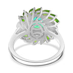Peacock Triplet Quartz, Natural Chrome Diopside & White Zircon   Floral Halo Ring in Rhodium Sterling Silver 2.85 Ct._7894446_4
