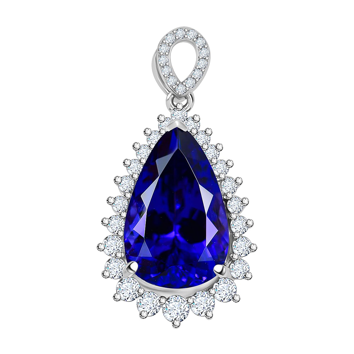 950 Platinum AAAA Tanzanite White Diamond EF, VS Teardrop Halo Pendant 7894705 0