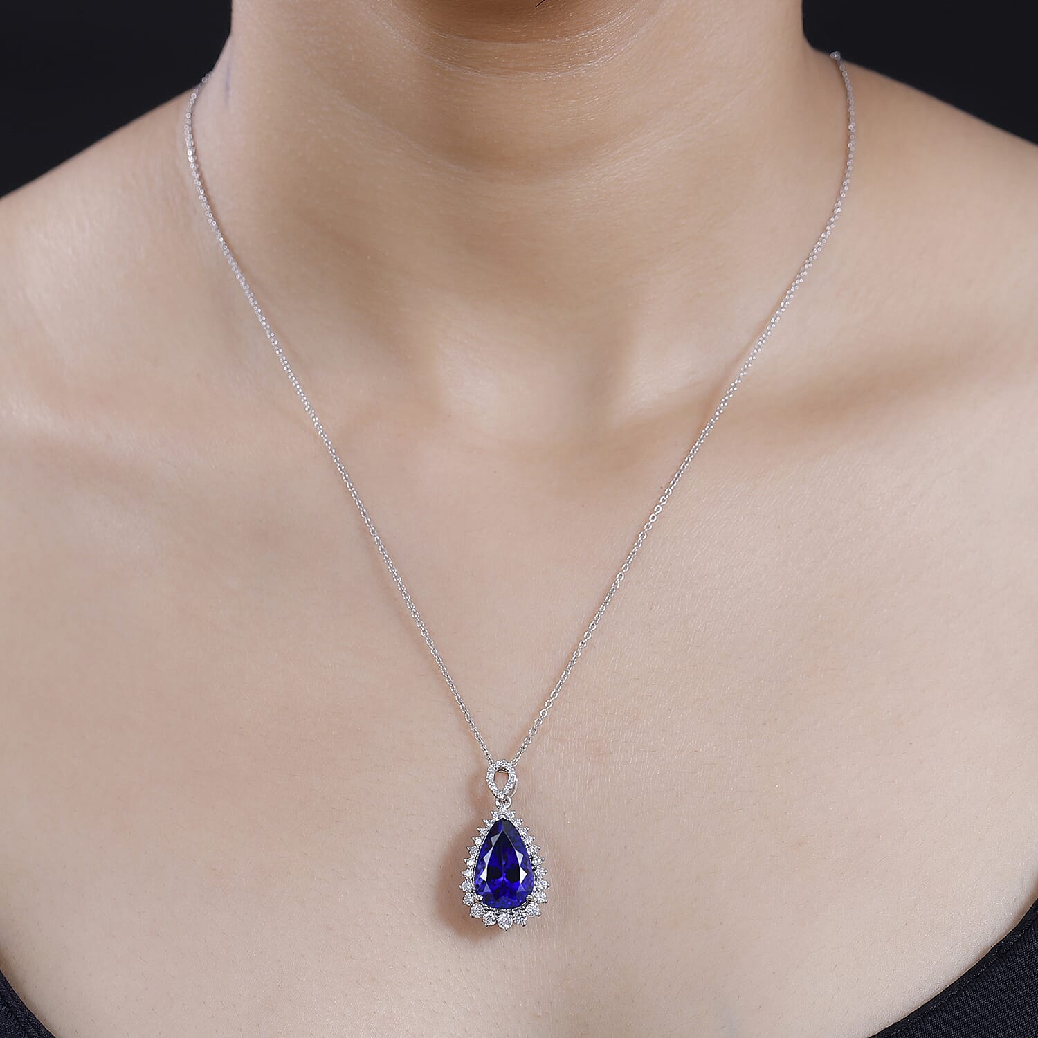 950 Platinum AAAA Tanzanite White Diamond EF, VS Teardrop Halo Pendant 7894705 1