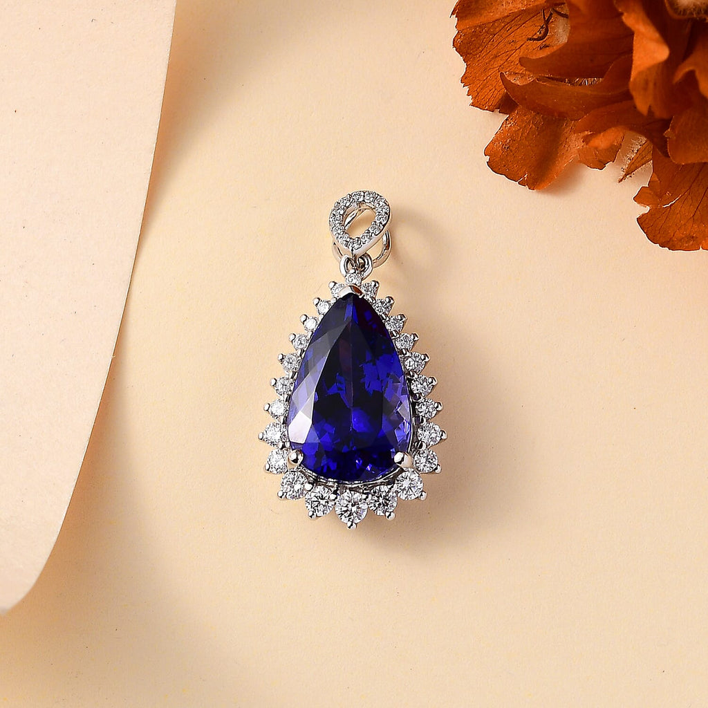RHAPSODY 950 Platinum  AAAA Tanzanite & Diamond VS-EF Pendant 8.72 ct, Platinum Wt 4.84 Gms