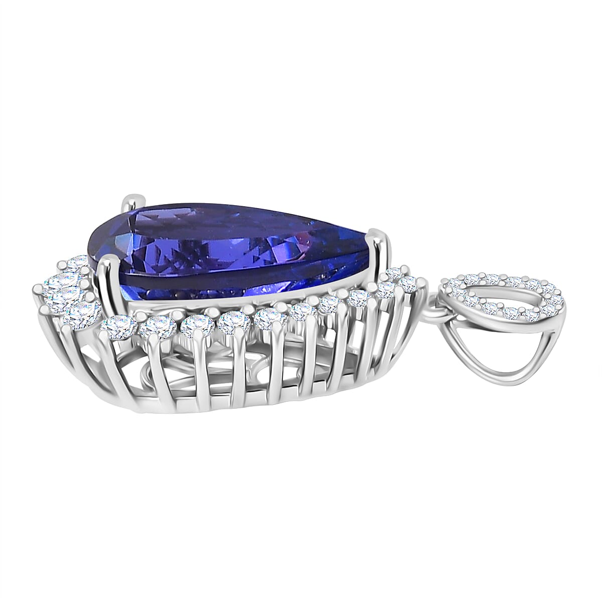 950 Platinum AAAA Tanzanite White Diamond EF, VS Teardrop Halo Pendant 7894705 3