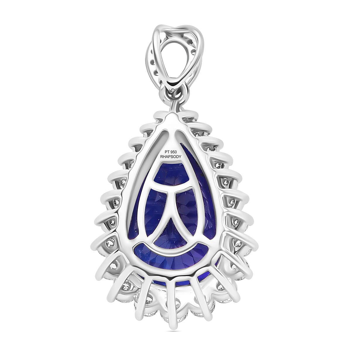 950 Platinum AAAA Tanzanite White Diamond EF, VS Teardrop Halo Pendant 7894705 4