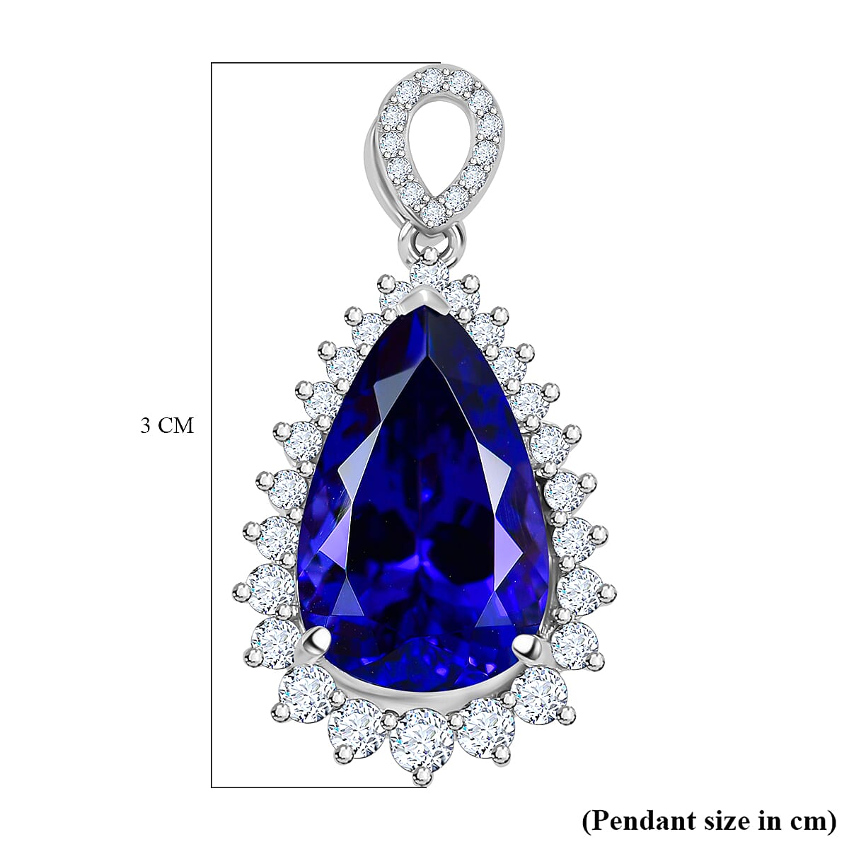 950 Platinum AAAA Tanzanite White Diamond EF, VS Teardrop Halo Pendant 7894705 5
