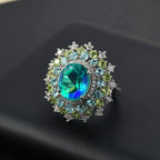 Peacock Triplet Quartz, Apatite, Peridot & White Zircon Ring in Rhodium Overlay Sterling Silver 8.02 Ct, Silver Wt.6.14 Gms._7898166_1