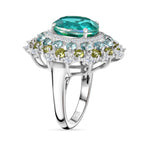 Peacock Triplet Quartz, Apatite, Peridot & White Zircon Ring in Rhodium Overlay Sterling Silver 8.02 Ct, Silver Wt.6.14 Gms._7898166_3