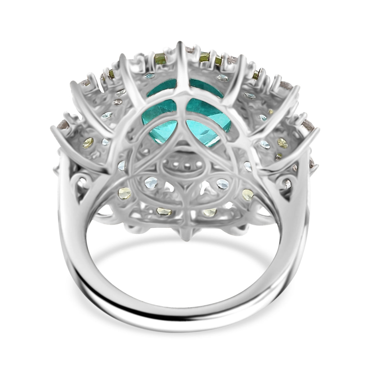 Peacock Triplet Quartz, Apatite, Peridot, White Zircon Halo Ring in Rhodium Overlay Sterling Silver 7.26 ct. V32535396 4