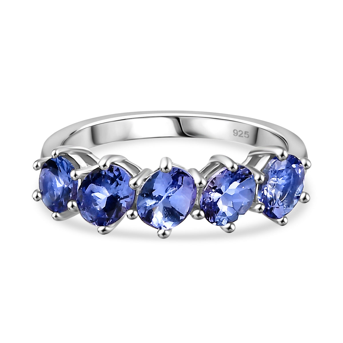 Tanzanite 5 Stone Ring in Rhodium Overlay Sterling Silver 2.35 Ct. 7904686 0