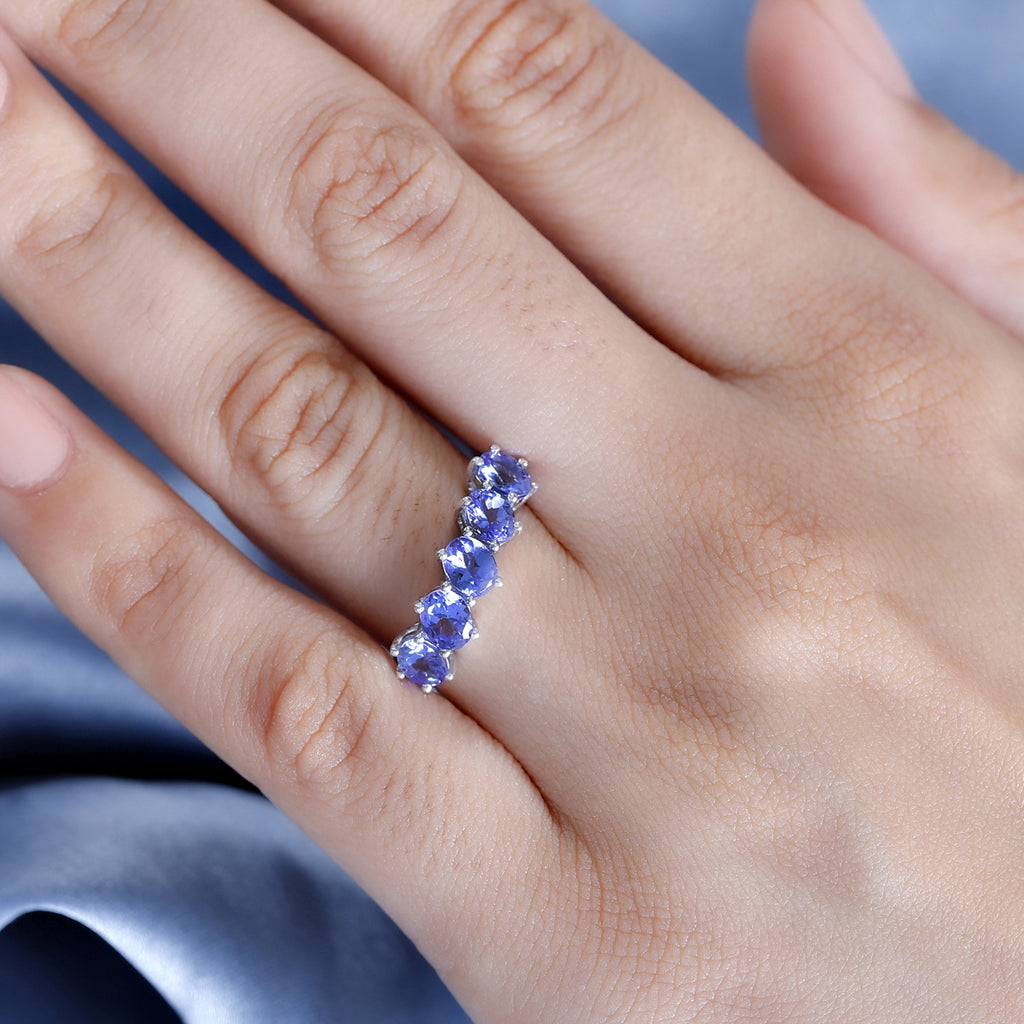 Tanzanite 5 Stone Ring in Rhodium Overlay Sterling Silver 1.35 Ct._7904686_2