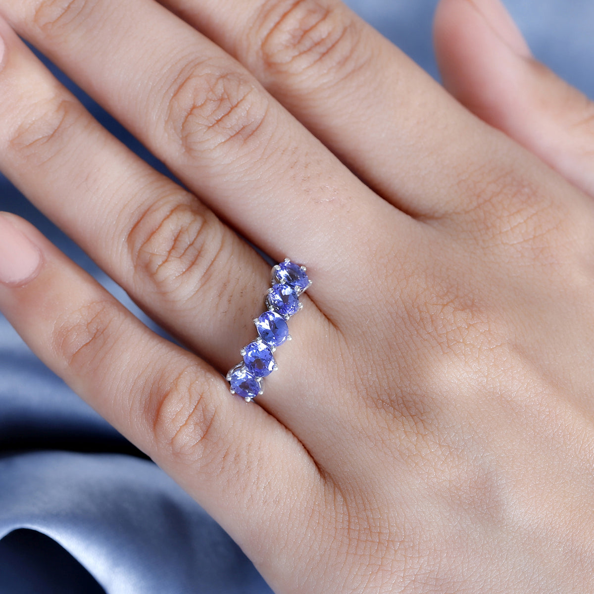 Tanzanite 5 Stone Ring in Rhodium Overlay Sterling Silver 2.35 Ct. 7904686 3