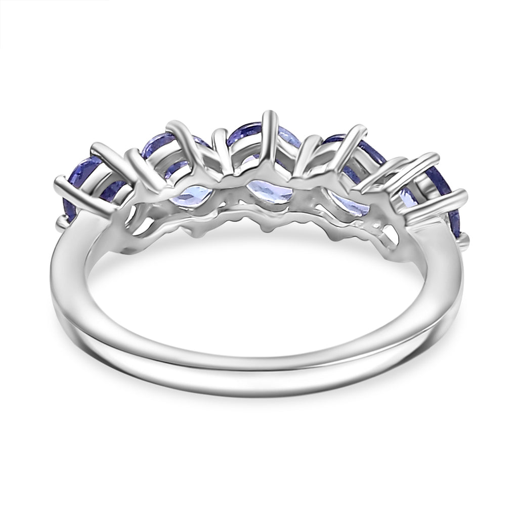 Tanzanite 5 Stone Ring in Rhodium Overlay Sterling Silver 1.35 Ct._7904686_4