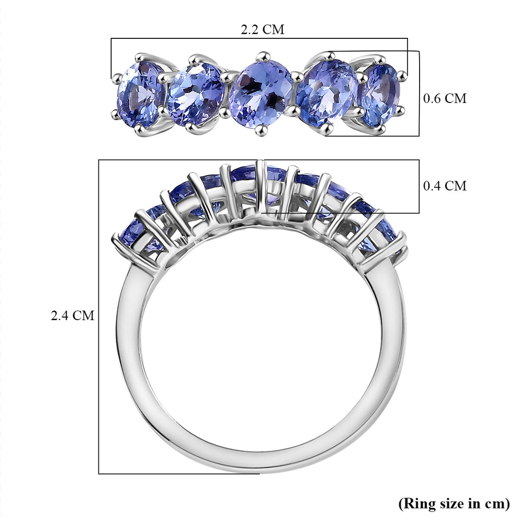 Tanzanite 5 Stone Ring in Rhodium Overlay Sterling Silver 1.35 Ct._7904686_5
