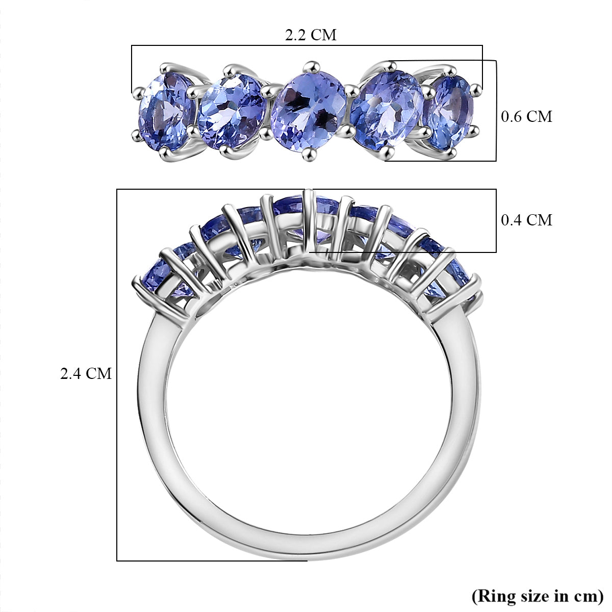 Tanzanite 5 Stone Ring in Rhodium Overlay Sterling Silver 2.35 Ct. 7904686 6