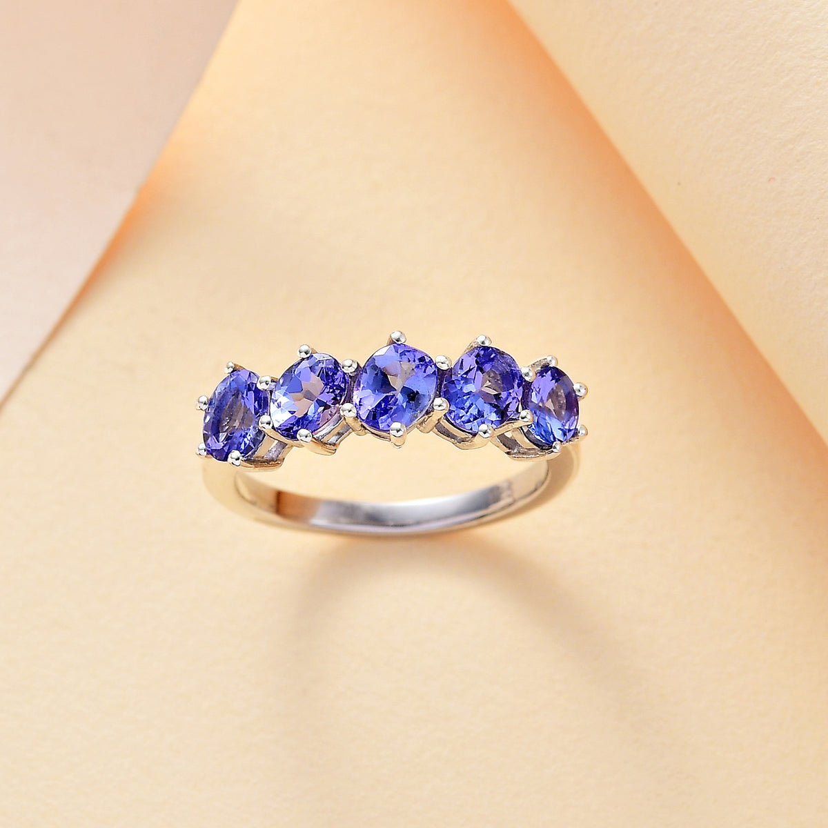 Tanzanite 5 Stone Ring in Rhodium Overlay Sterling Silver 2.35 Ct. V32660688 2
