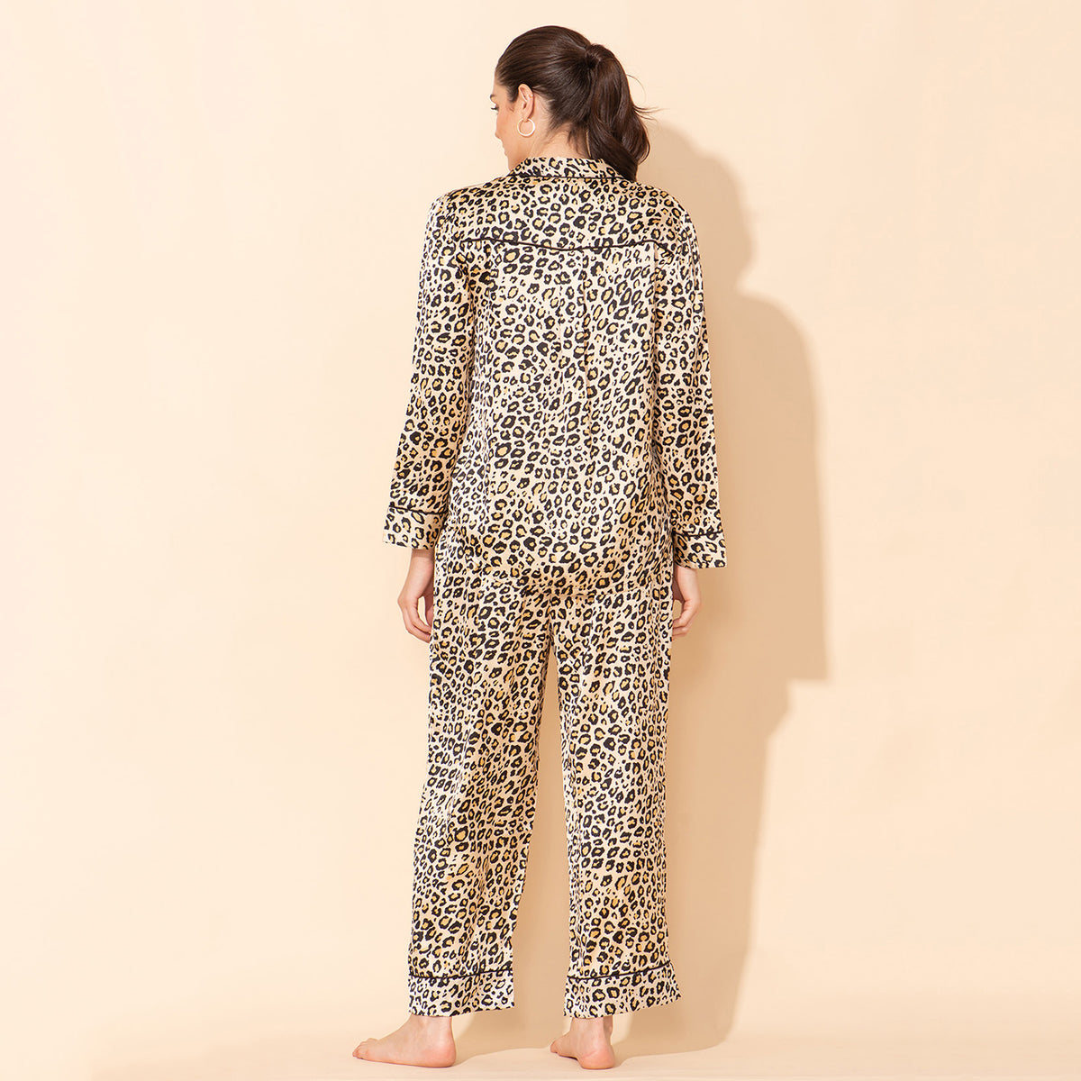 TAMSY Leopard Pattern Silk Like Nightwear Set (Size L) - Champagne V32513763 2