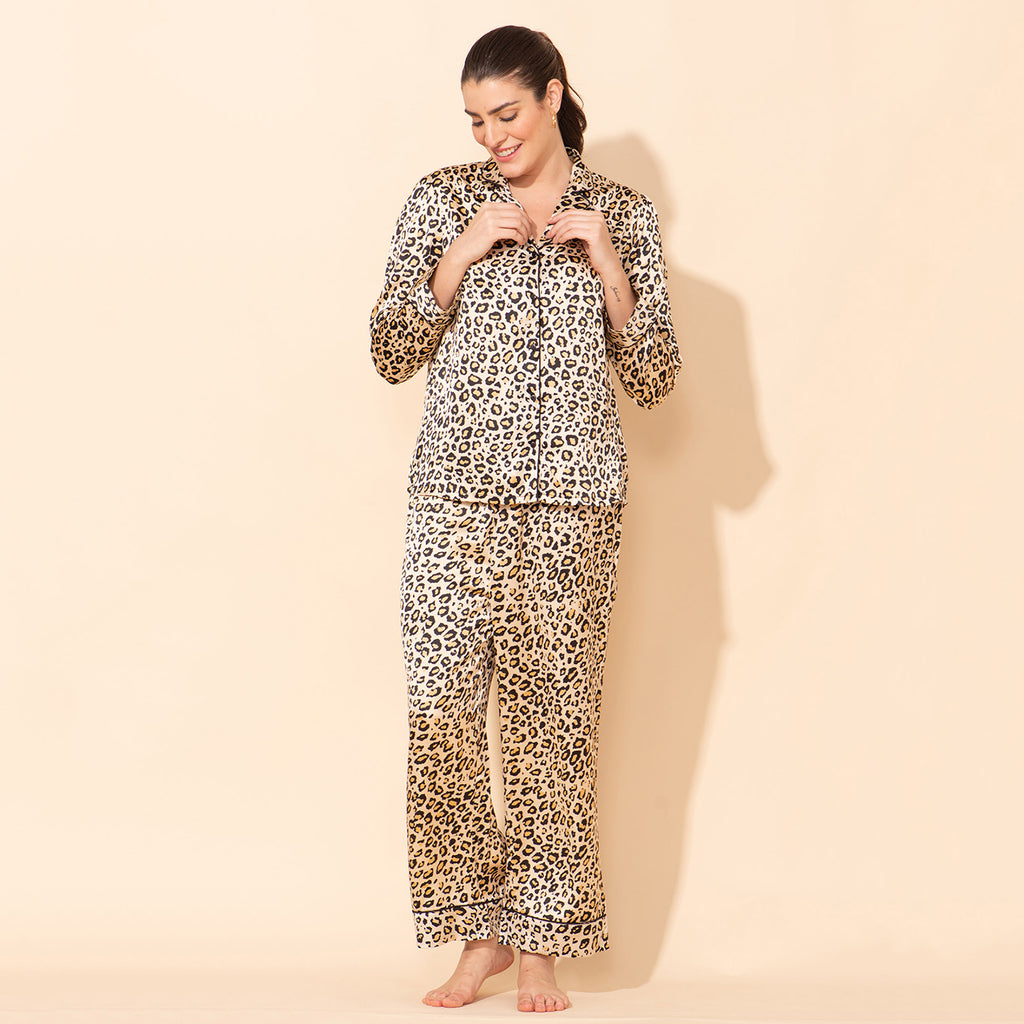 Doorbuster - TAMSY Leopard Pattern Silk Like Nightwear Set (Size L) - Champagne_7908269_2