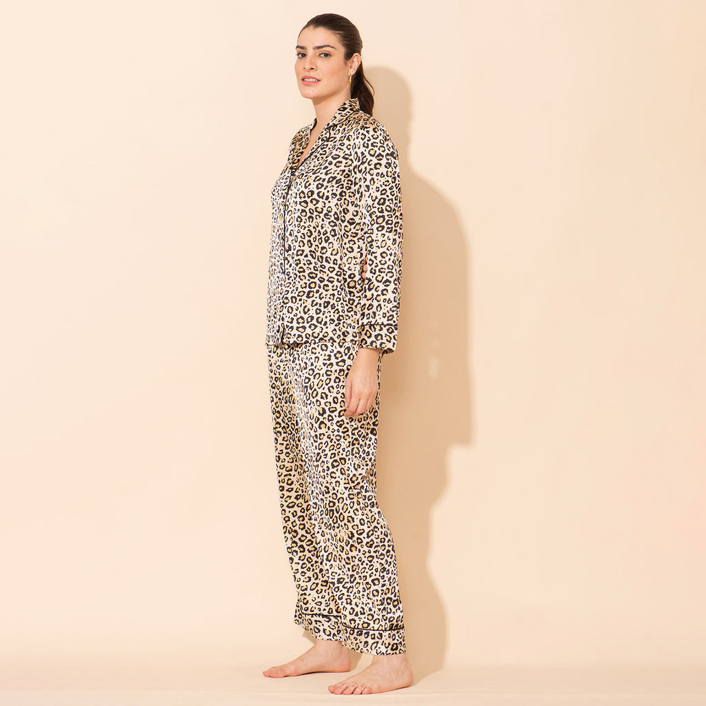 Doorbuster - TAMSY Leopard Pattern Silk Like Nightwear Set (Size L) - Champagne_7908269_3