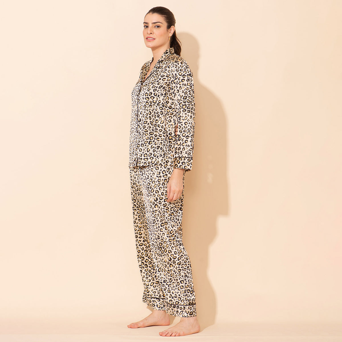 TAMSY Leopard Pattern Silk Like Nightwear Set (Size L) - Champagne V32513763 4