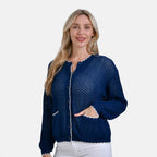 La Marey Elegant Knit Cardigan with Cream Trim (Size XL) - Navy_7924438_2