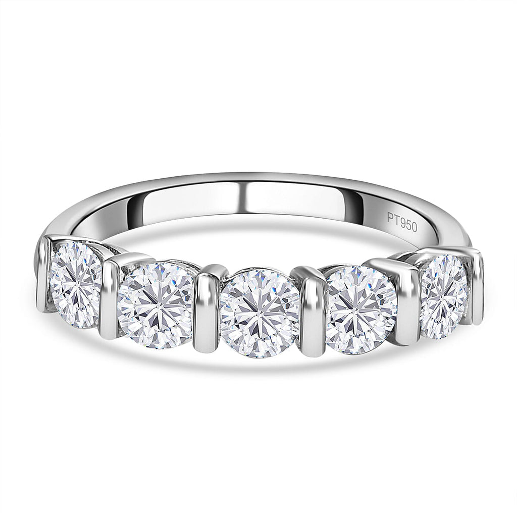 Luxuriant 950 Platinum SGL Certified SI-G-H Lab Grown Diamond 5 Stone Ring 1.25 Ct