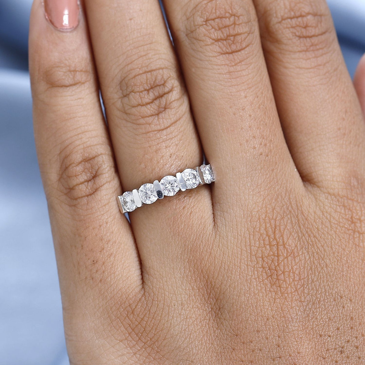 LUXURIANT 1.25 Ct. Lab Grown Diamond 5 Stone Ring in 950 Platinum, SGL Certified V32627848 3