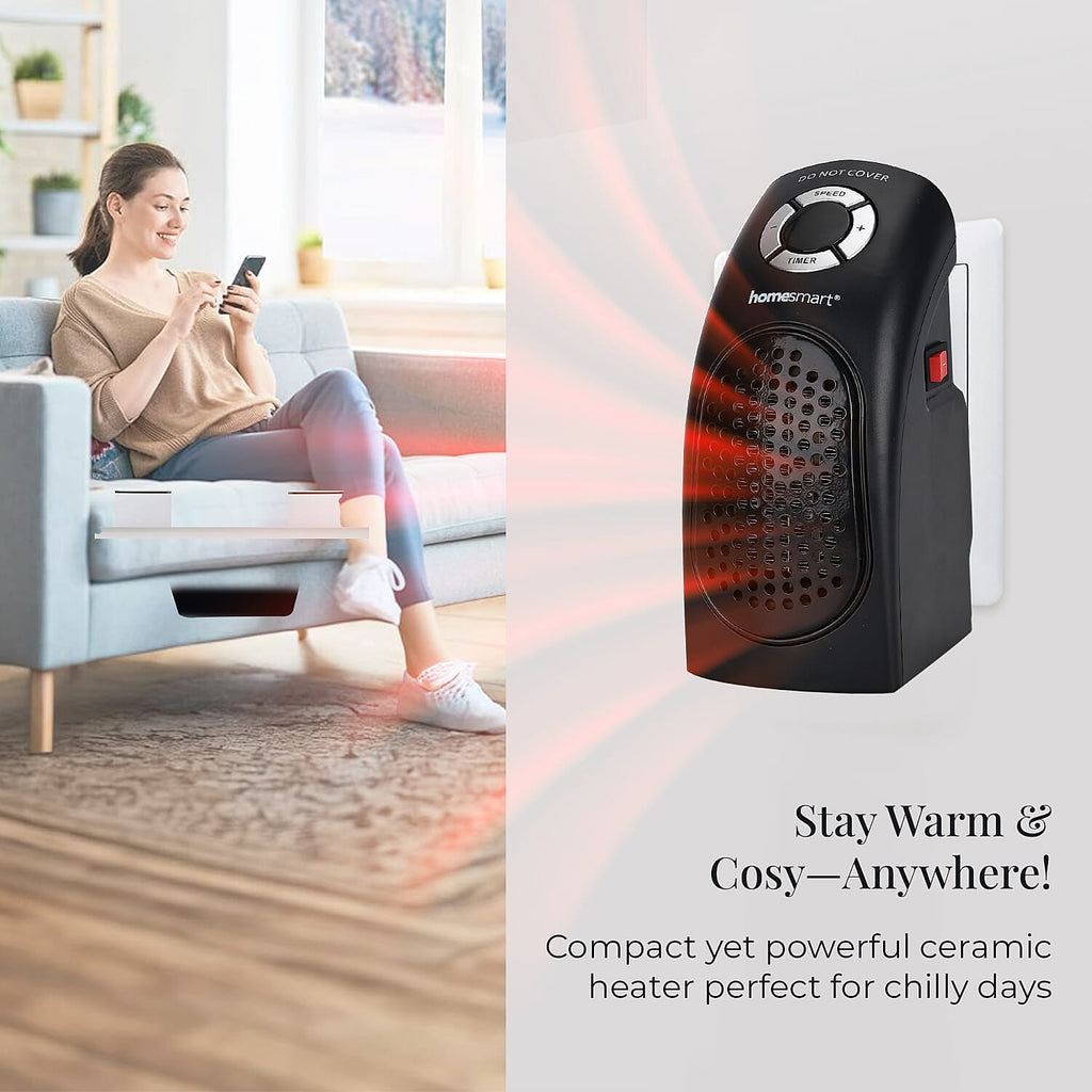 BARGAIN ALERT - Homesmart Ceramic Plug In Fan Heater with Temperature & Timer Control  (Power 400W) - Black