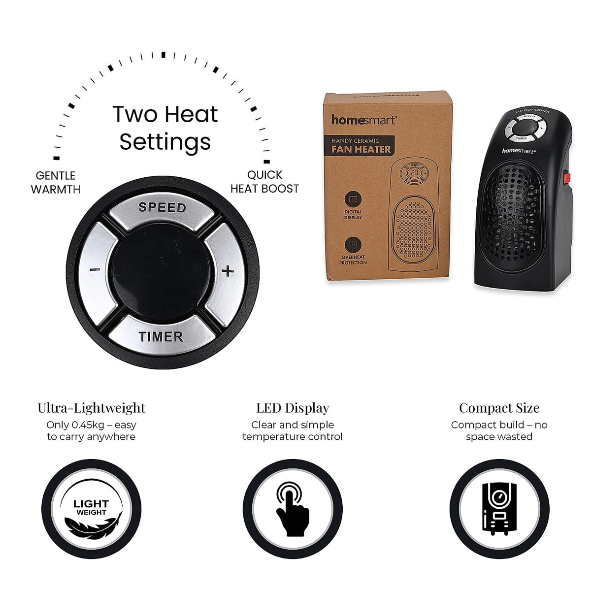BARGAIN ALERT - Homesmart Ceramic Plug In Fan Heater with Temperature &amp; Timer Control  (Power 400W) - Black 7924699 6