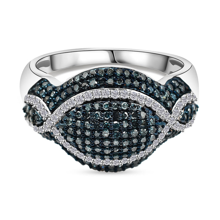 Blue Diamond, White Diamond Infinity Cluster Ring in Platinum Overlay Sterling Silver 7925641 1