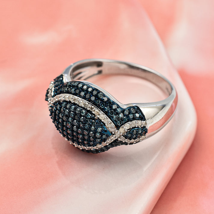 Blue Diamond, White Diamond Infinity Cluster Ring in Platinum Overlay Sterling Silver 7925641 2