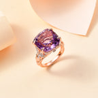 AAA Rose De France Amethyst & White Zircon Ring in 18K Vermeil Rose Gold Plated Sterling Silver 12.10 Ct._7926234_1