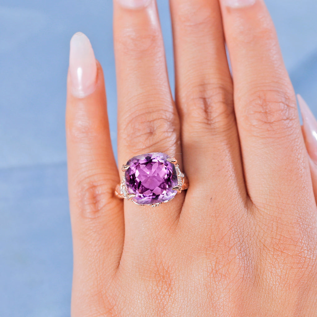 AAA Rose De France Amethyst & White Zircon Ring in 18K Vermeil Rose Gold Plated Sterling Silver 12.10 Ct._7926234_2