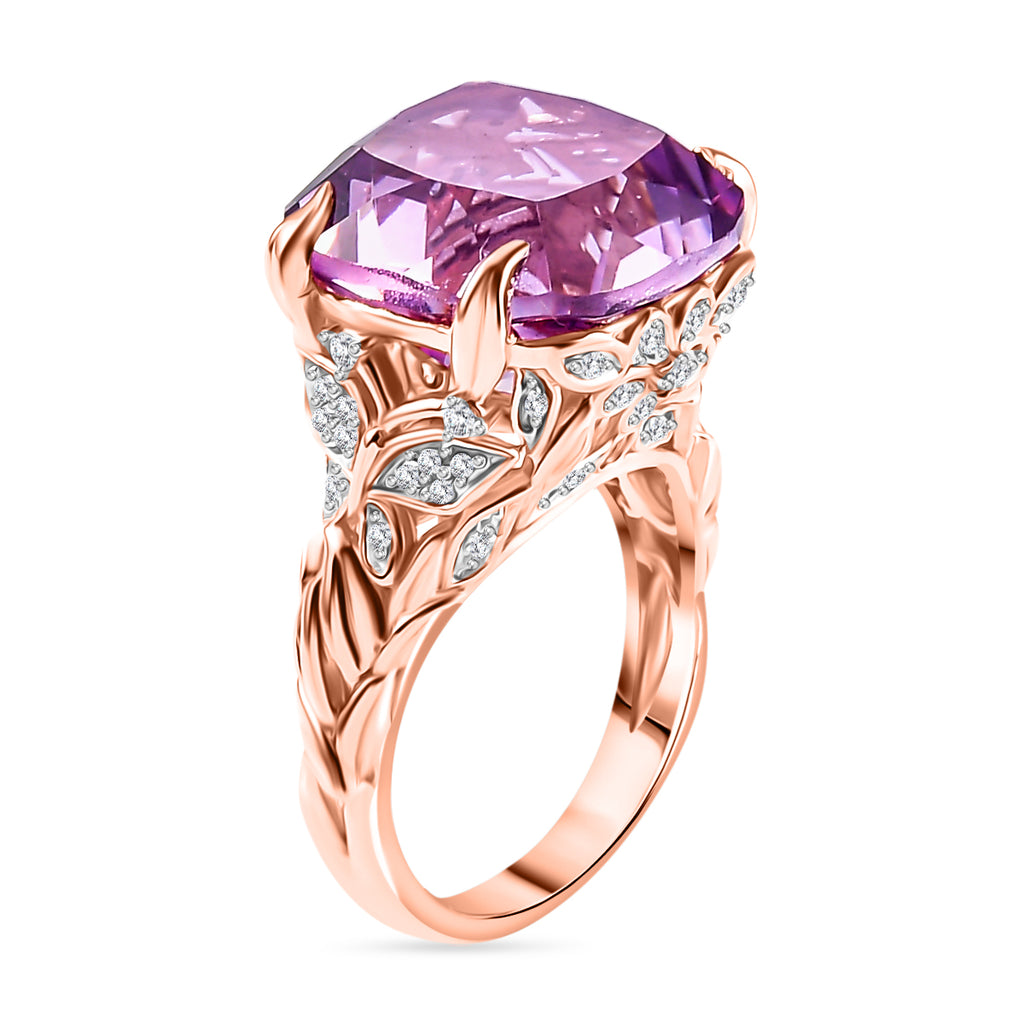AAA Rose De France Amethyst & White Zircon Ring in 18K Vermeil Rose Gold Plated Sterling Silver 12.10 Ct._7926234_3