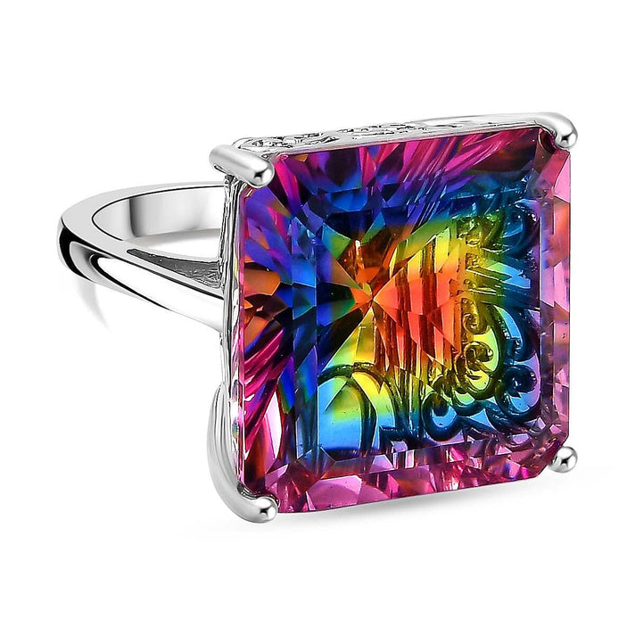 LUXURIANT Nebula Quartz and Lab Grown Diamond Solitaire Ring in Rhodium Overlay Sterling Silver 7928200 1