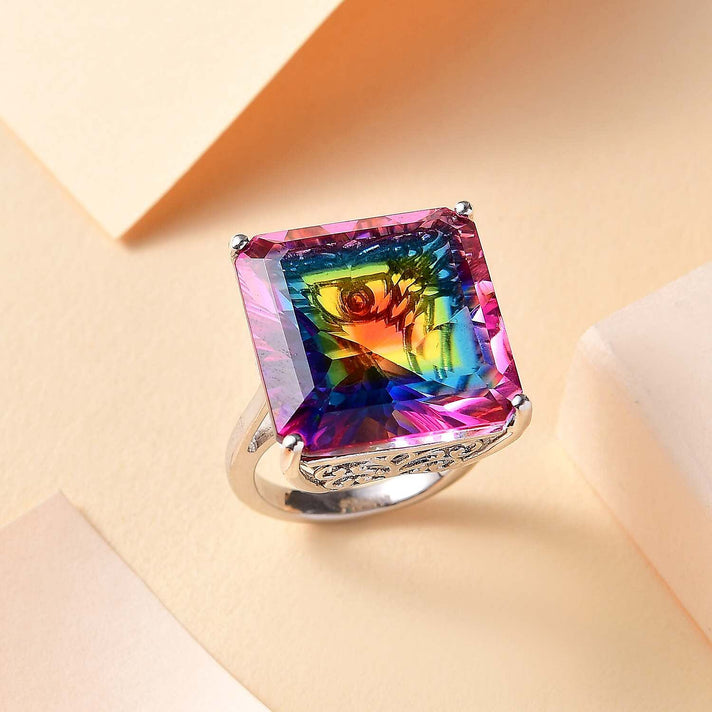 LUXURIANT Nebula Quartz and Lab Grown Diamond Solitaire Ring in Rhodium Overlay Sterling Silver 7928200 2