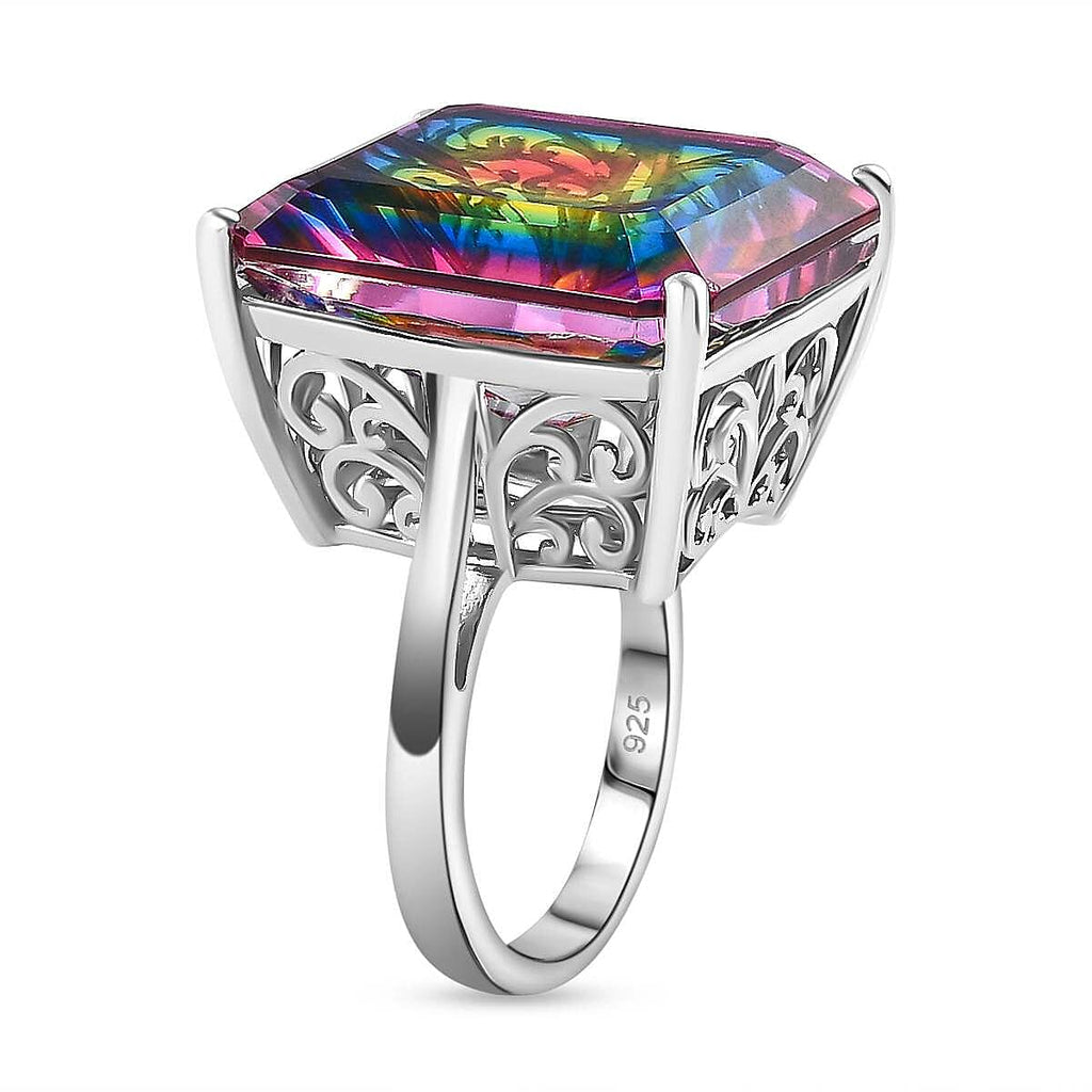 Nebula Quartz & Lab Grown Diamond Solitaire Ring in Rhodium Overlay Sterling Silver 26.66 Ct, Silver Wt. 6.85 Gms._7928200_3