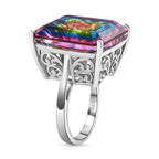 Nebula Quartz & Lab Grown Diamond Solitaire Ring in Rhodium Overlay Sterling Silver 26.66 Ct, Silver Wt. 6.85 Gms._7928200_3