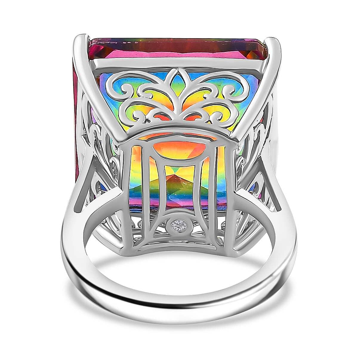 LUXURIANT Nebula Quartz and Lab Grown Diamond Solitaire Ring in Rhodium Overlay Sterling Silver V32522004 5