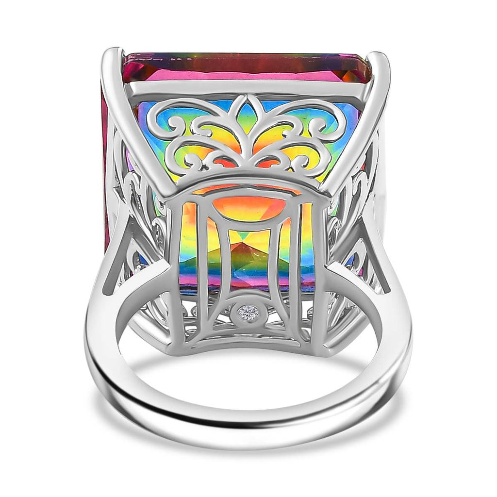 Nebula Quartz & Lab Grown Diamond Solitaire Ring in Rhodium Overlay Sterling Silver 26.66 Ct, Silver Wt. 6.85 Gms._7928201_4