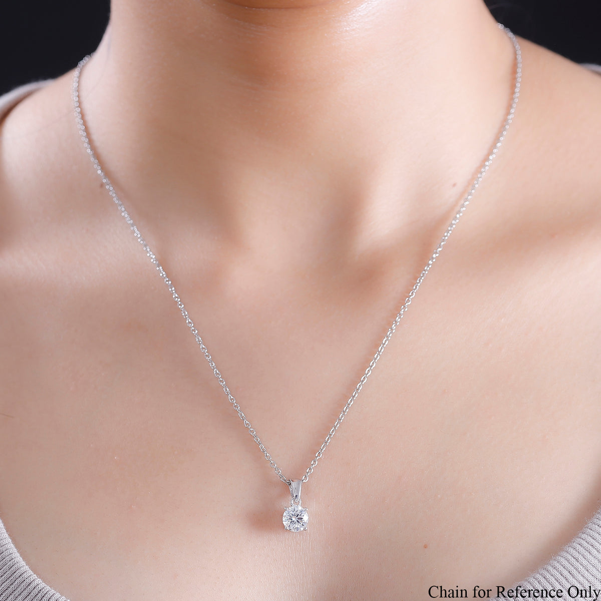 1 Ct. Moissanite Round-Cut Solitaire Pendant in Platinum Overlay Sterling Silver V32535521 3