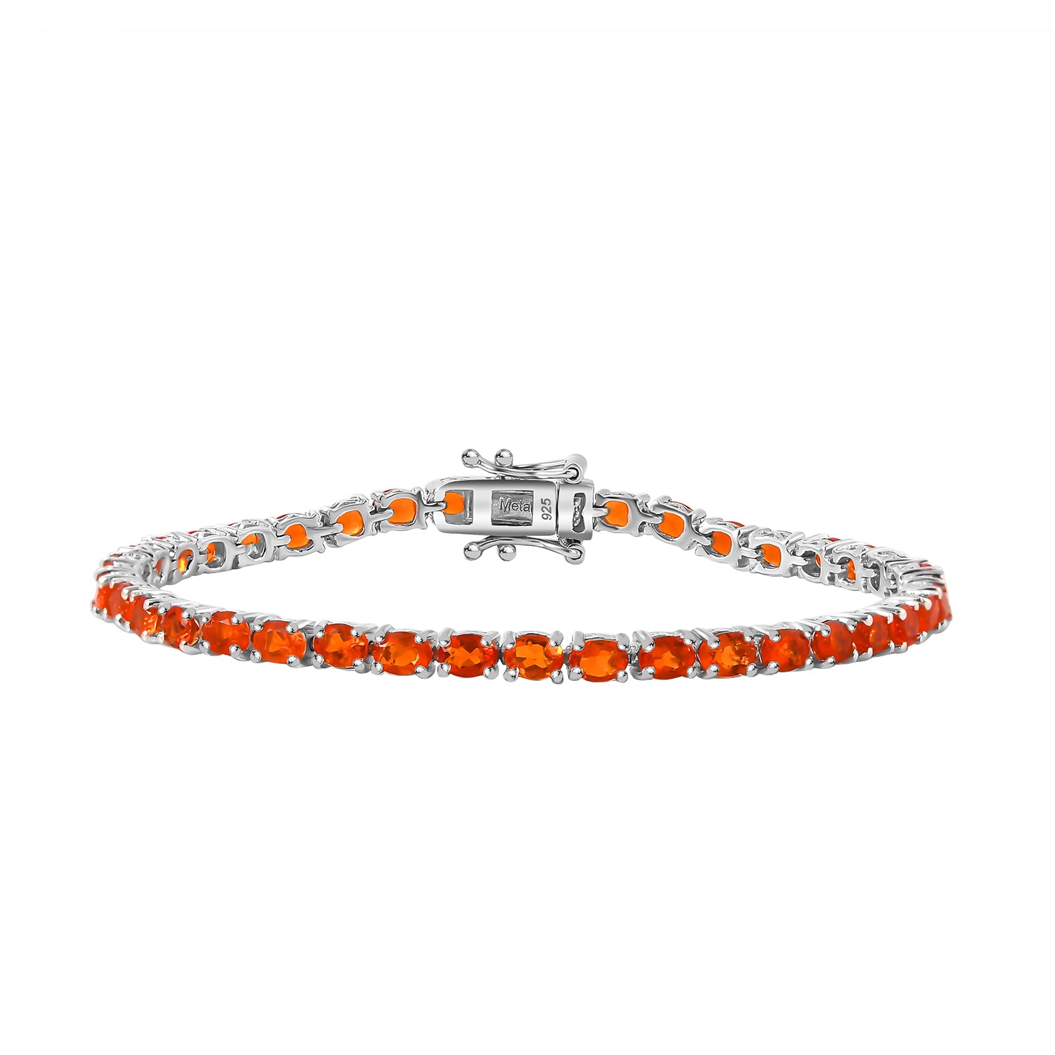 Crimson Fire Opal Tennis Bracelet with GB Lock Box (Size - 8) in Rhodium Sterling Silver 5.38 Ct. V32514143 0