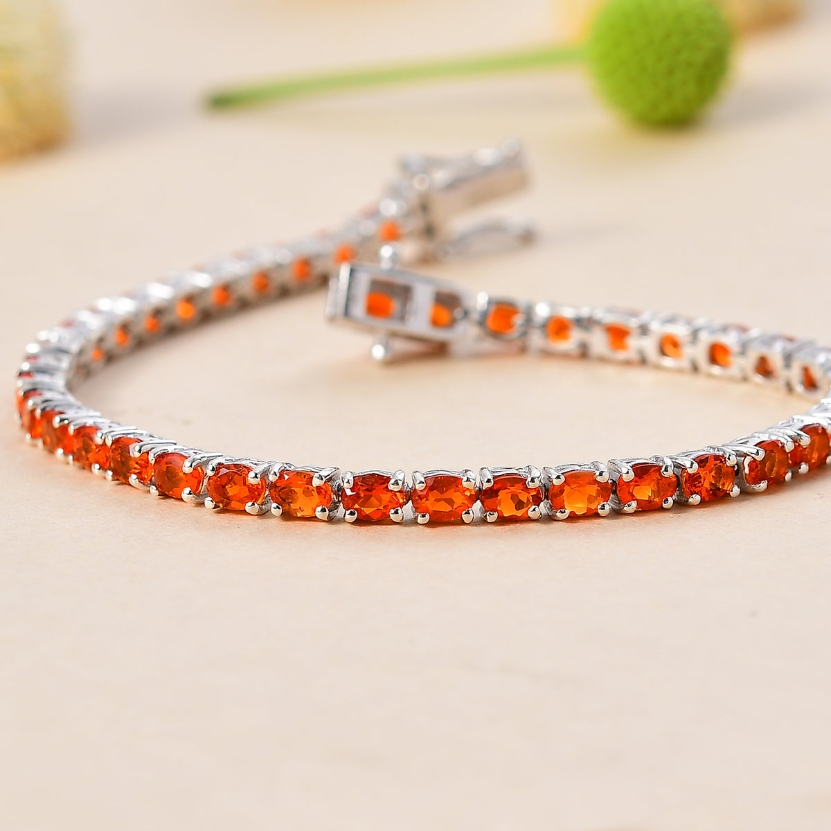Crimson Fire Opal Tennis Bracelet with GB Lock Box (Size - 8) in Rhodium Sterling Silver 5.38 Ct. V32514143 2