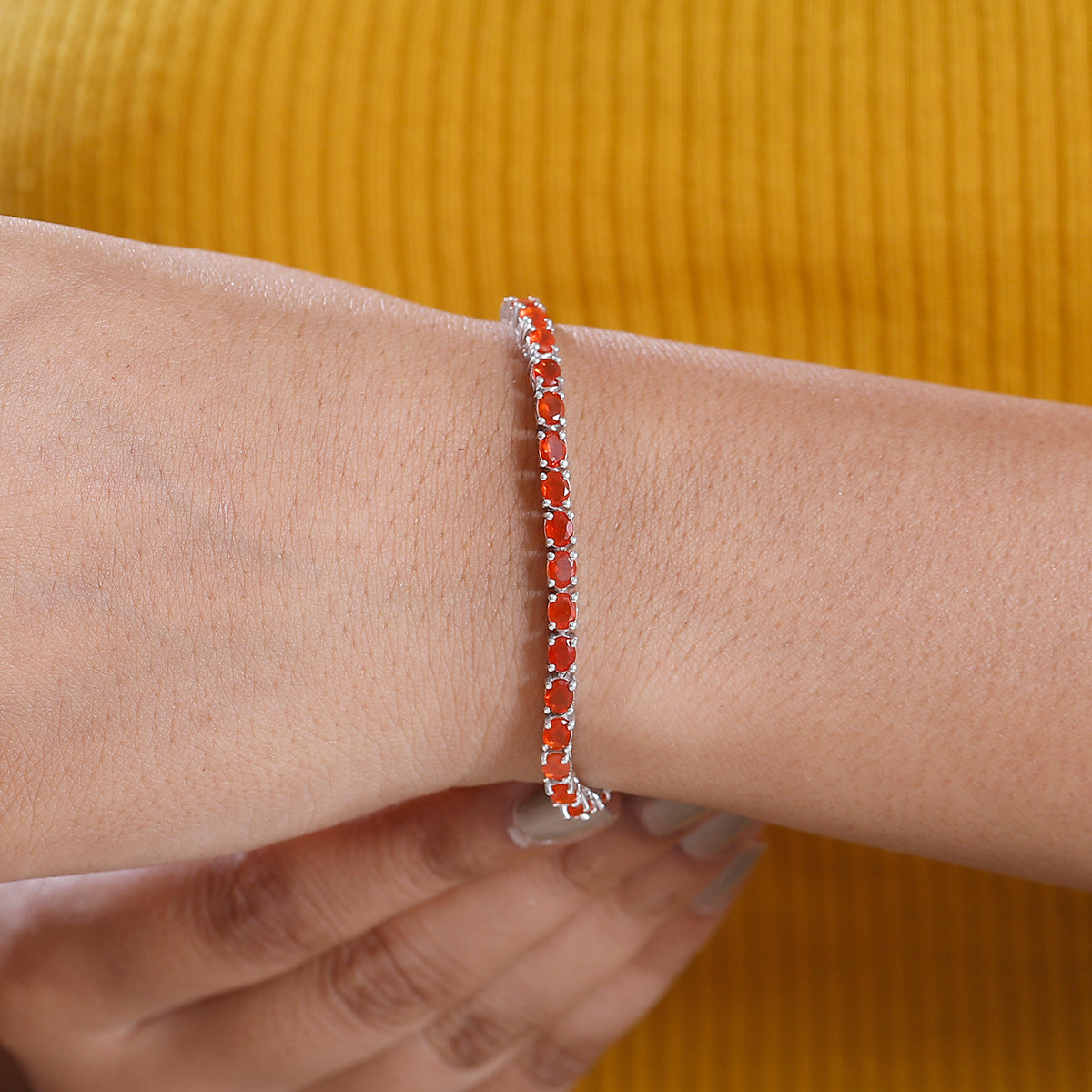 Crimson Fire Opal Tennis Bracelet with GB Lock Box (Size - 8) in Rhodium Sterling Silver 5.38 Ct. V32514143 3
