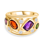 Designer Inspired Closeout - The COCKTAIL Ring - African Amethyst & Multi Gemstones Cluster Ring in 18K Vermeil Yellow Gold Plated Sterling Silver 2.58 Ct_7929363