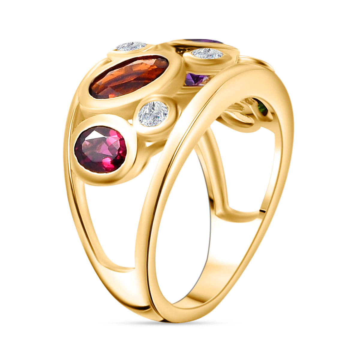 African Amethyst, Multi Gemstones Cluster Ring in 18K Yellow Gold Vermeil Plated Sterling Silver V32512904 3