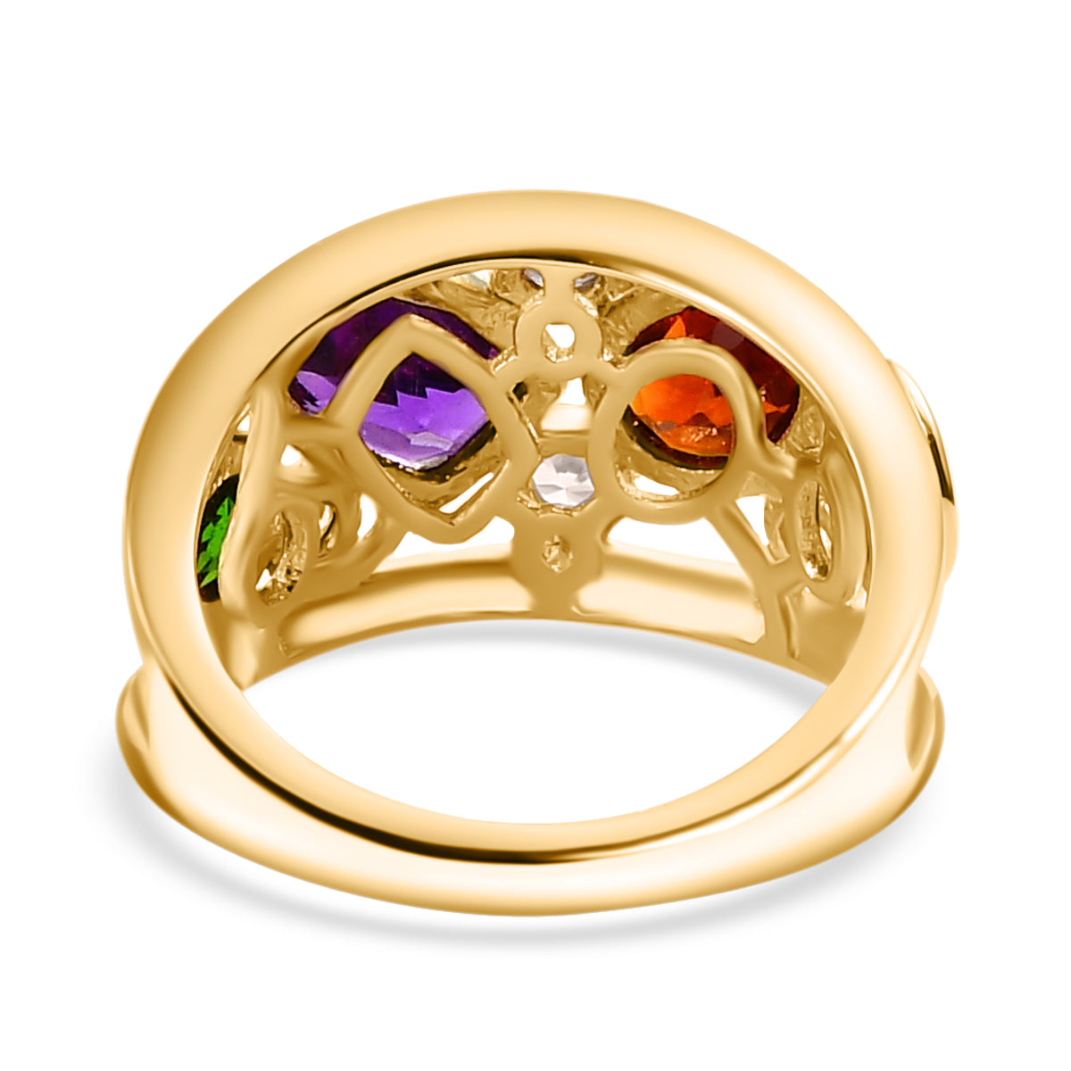 African Amethyst, Multi Gemstones Cluster Ring in 18K Yellow Gold Vermeil Plated Sterling Silver V32512904 4