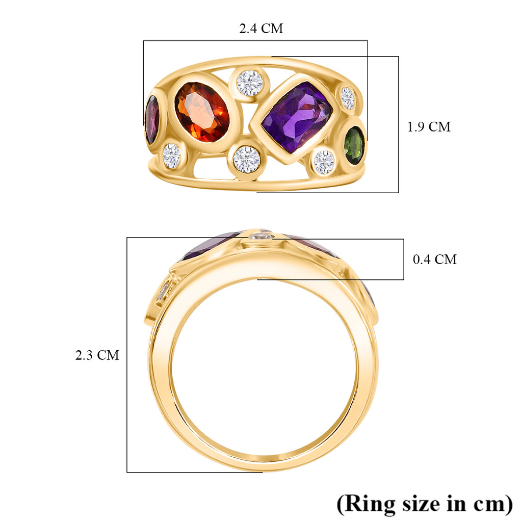 Designer Inspired Closeout - The COCKTAIL Ring - African Amethyst & Multi Gemstones Cluster Ring in 18K Vermeil Yellow Gold Plated Sterling Silver 2.58 Ct_7929363_5