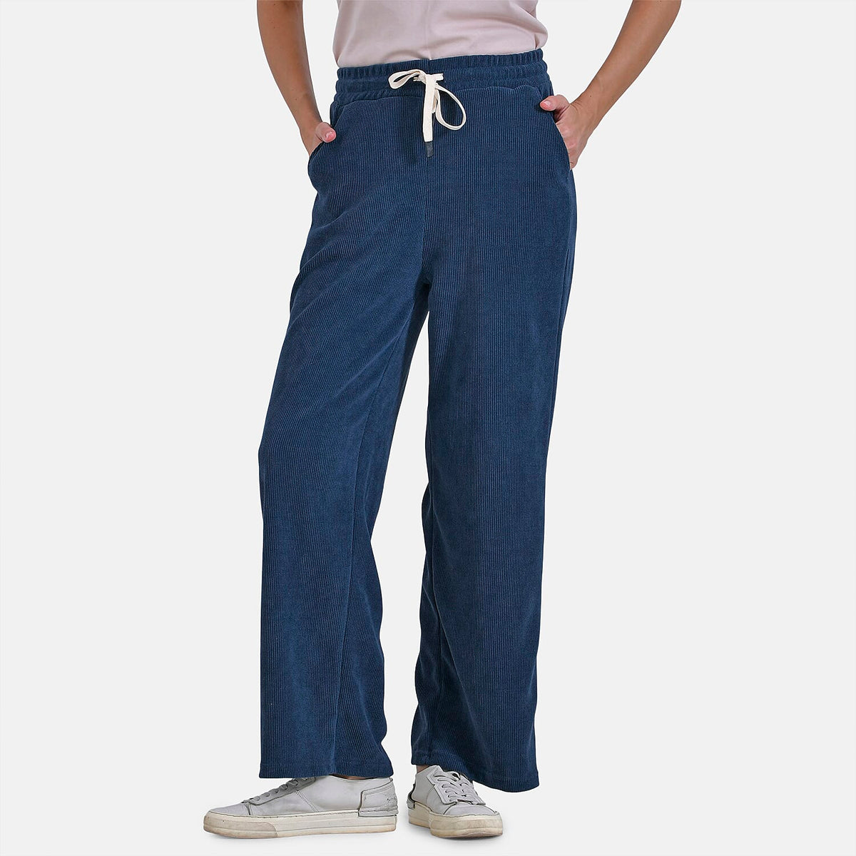 Tamsy Women's Relaxed Fit Corduroy Straight Leg Pants (Size XL) - Blue V32574900 4
